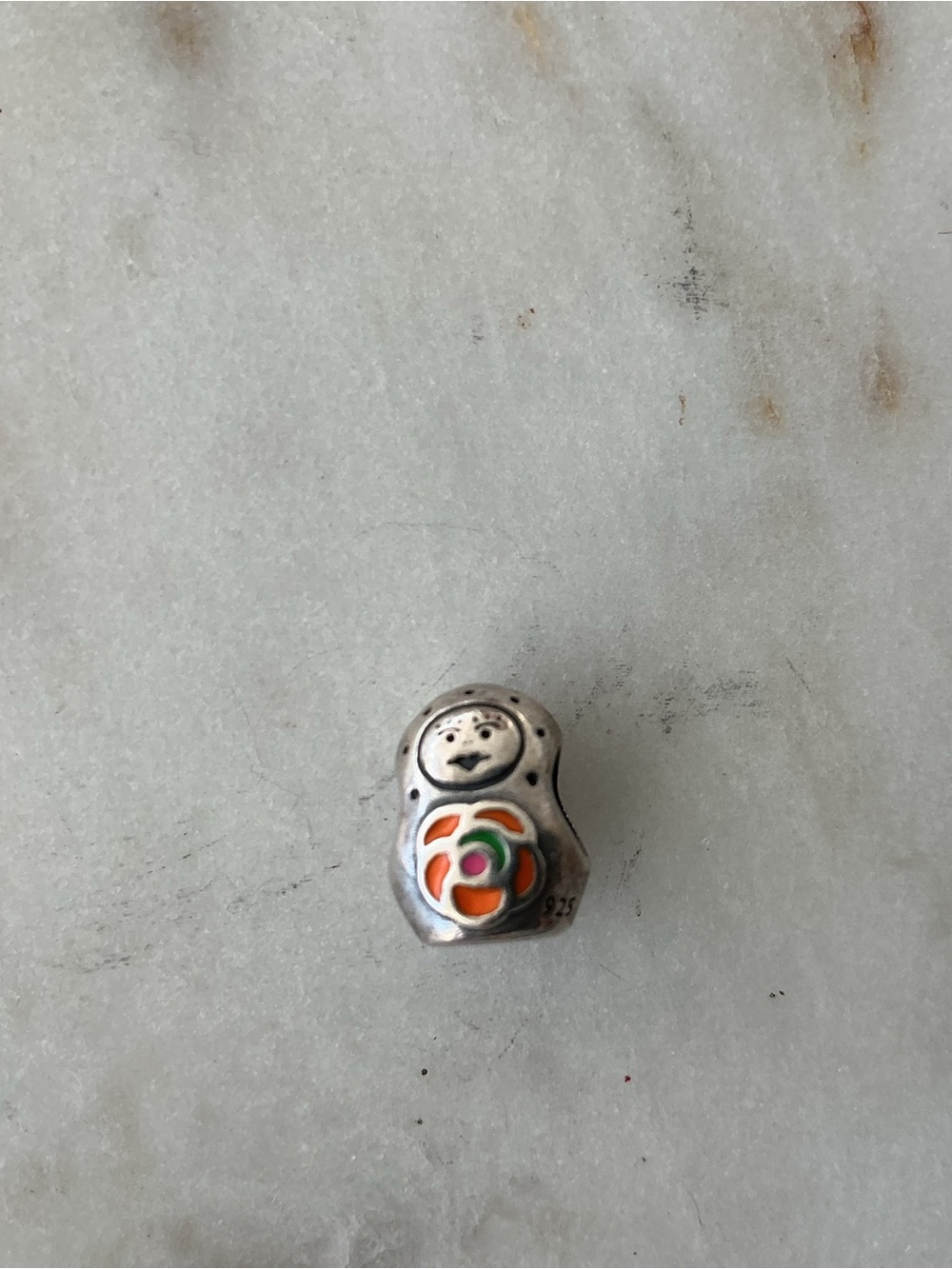 Pandora - Sterling Silver Matryoshka Doll with Orange & Green Enamel Bead